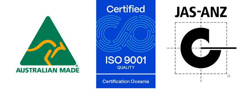 Australian Made logo and ISO 9001 Quality Certification logos for VersEseal products.